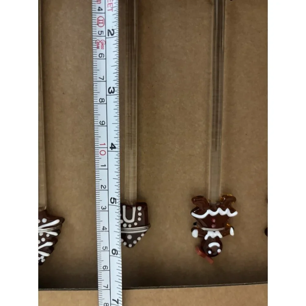 Pottery Barn‎ Gingerbread Icon Glass Stir Sticks, Set Of Four Stirrers NEW